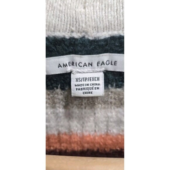 American Eagle Sweater Womens XS  Striped Cream Multicolor Crop Long Sleeve - Picture 3 of 6